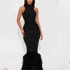 Zoey feathered sequin gown - black